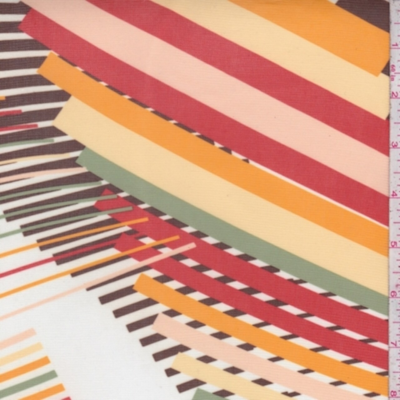 White/Brown Multi Abstract Stripe Power Mesh Fabric By the Yard